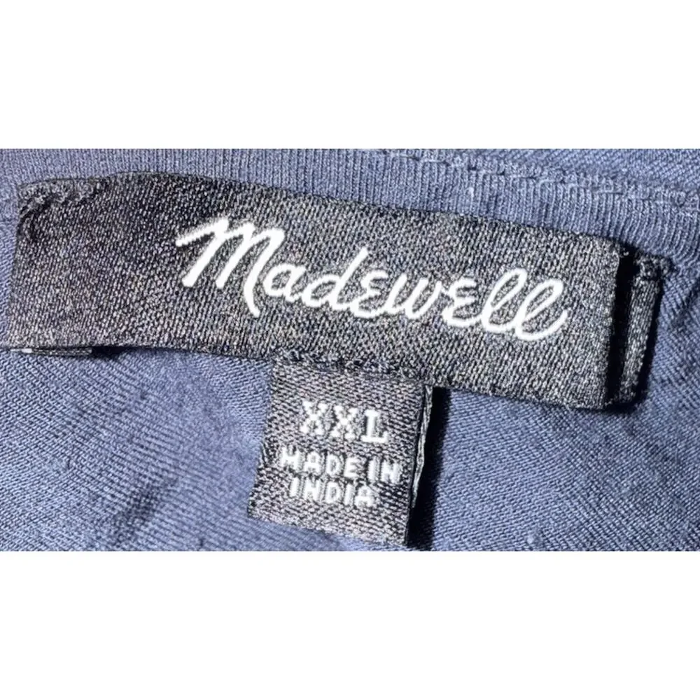 MADEWELL Woman’s Navy Blue Drapeweave Puff Sleeve Blouse Button Down Size XXL